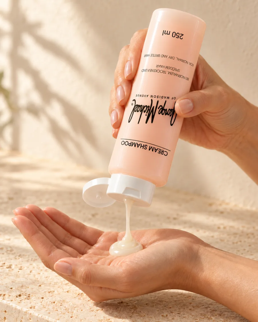 George Michael Cream Shampoo wird in die Handfläche gegeben